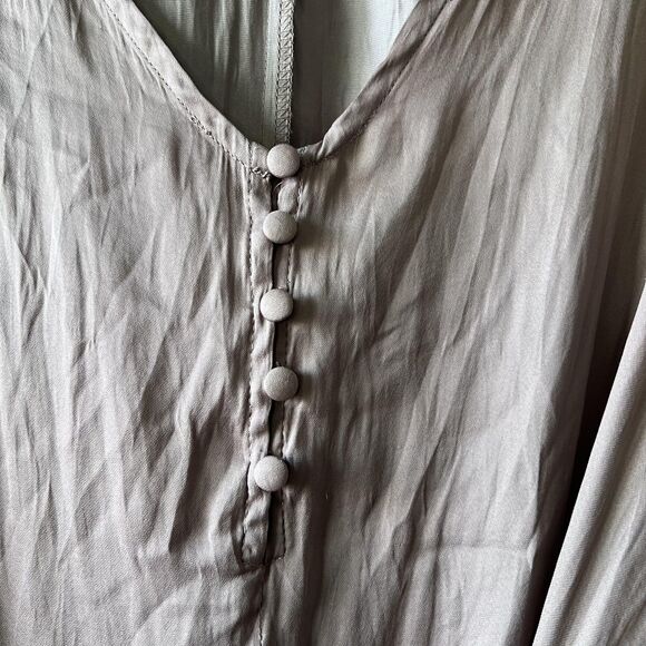 Mustard Seed Jumpsuit Womens Small Brown V Neck Button Front Belted Harem Satin - Picture 5 of 16